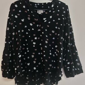 LOFT Black Floral Blouse